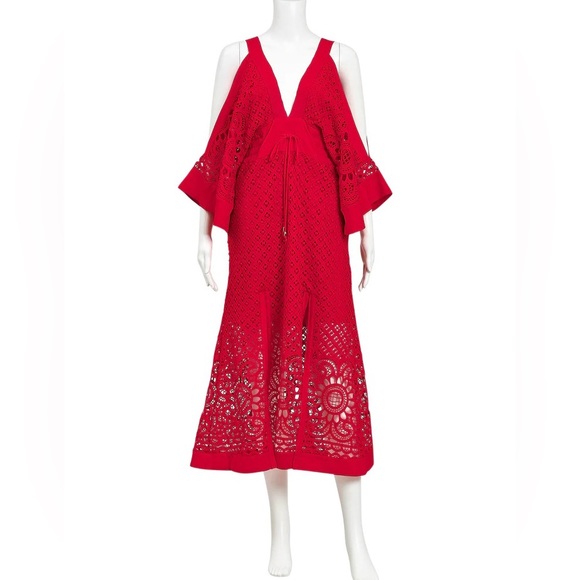 ALICE MCCALL Break Love Red Lace Cold Shoulder Midi Dress - Picture 10 of 16